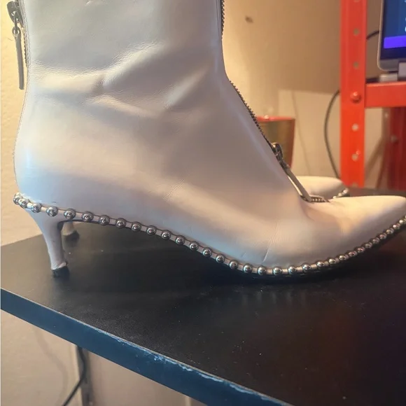 Alexander Wang White front back zip Studded pointed Lthr Boots size 38.5 - Picture 4 of 9